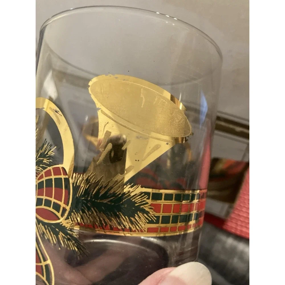 Set Of 4 Vintage‎ MCM Culver Glasses 22k Gold Christmas Yule Horn With Box